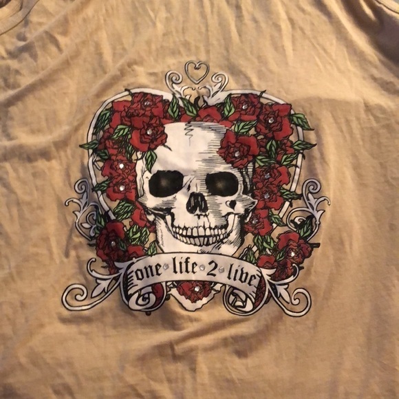 One Life size XL tan tee mock wrap sleeveless hooded tee shirt - Picture 7 of 10